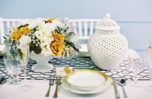 silver white and gold table runner wedding