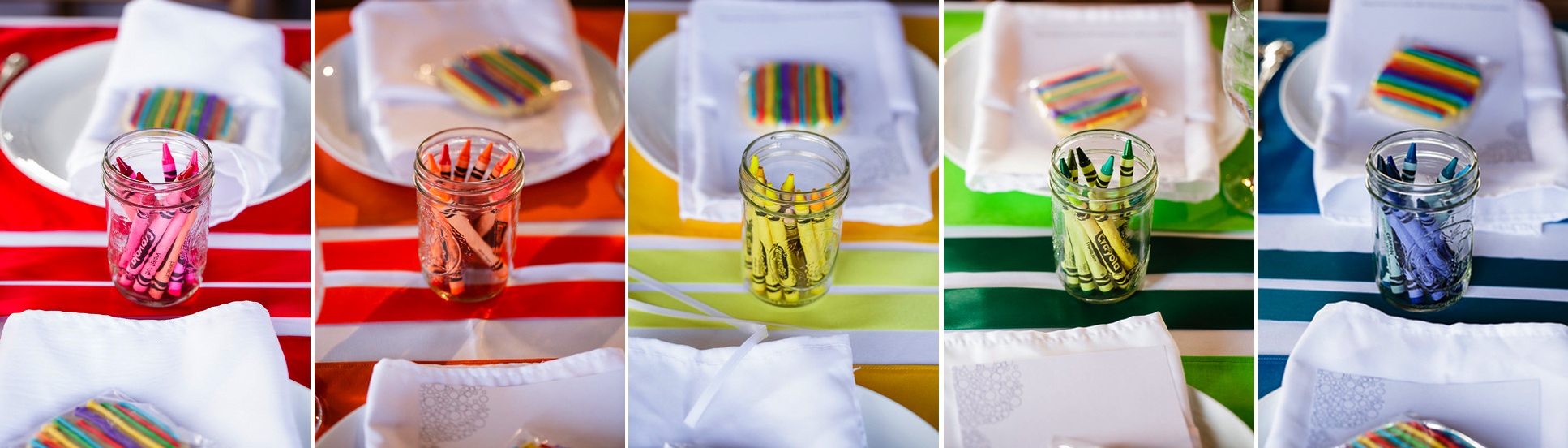 rainbow wedding crayons ribbons