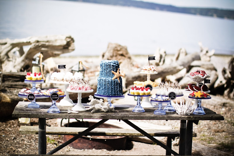 blue glass cake stand seashells dessert bar jenny cookies