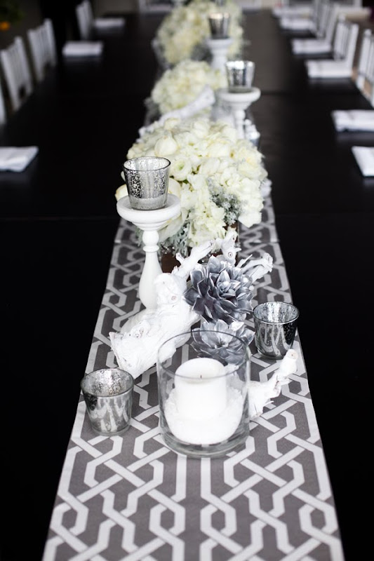 gray table runner white gray brown wedding