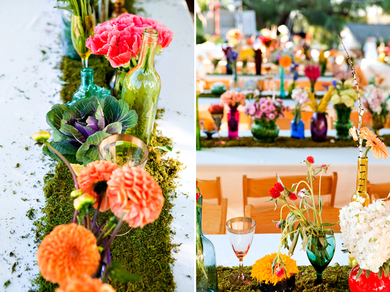 colorful colored glass moss table runner colorful wedding