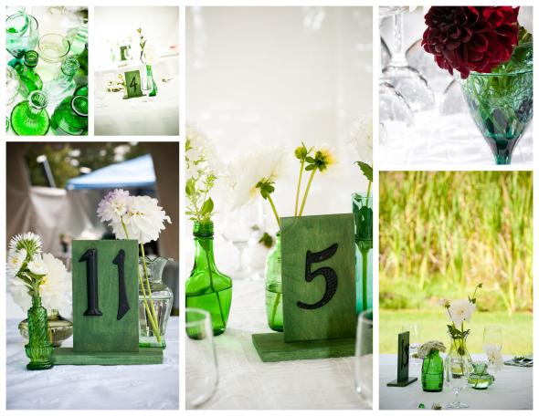 green glass wedding decor reception