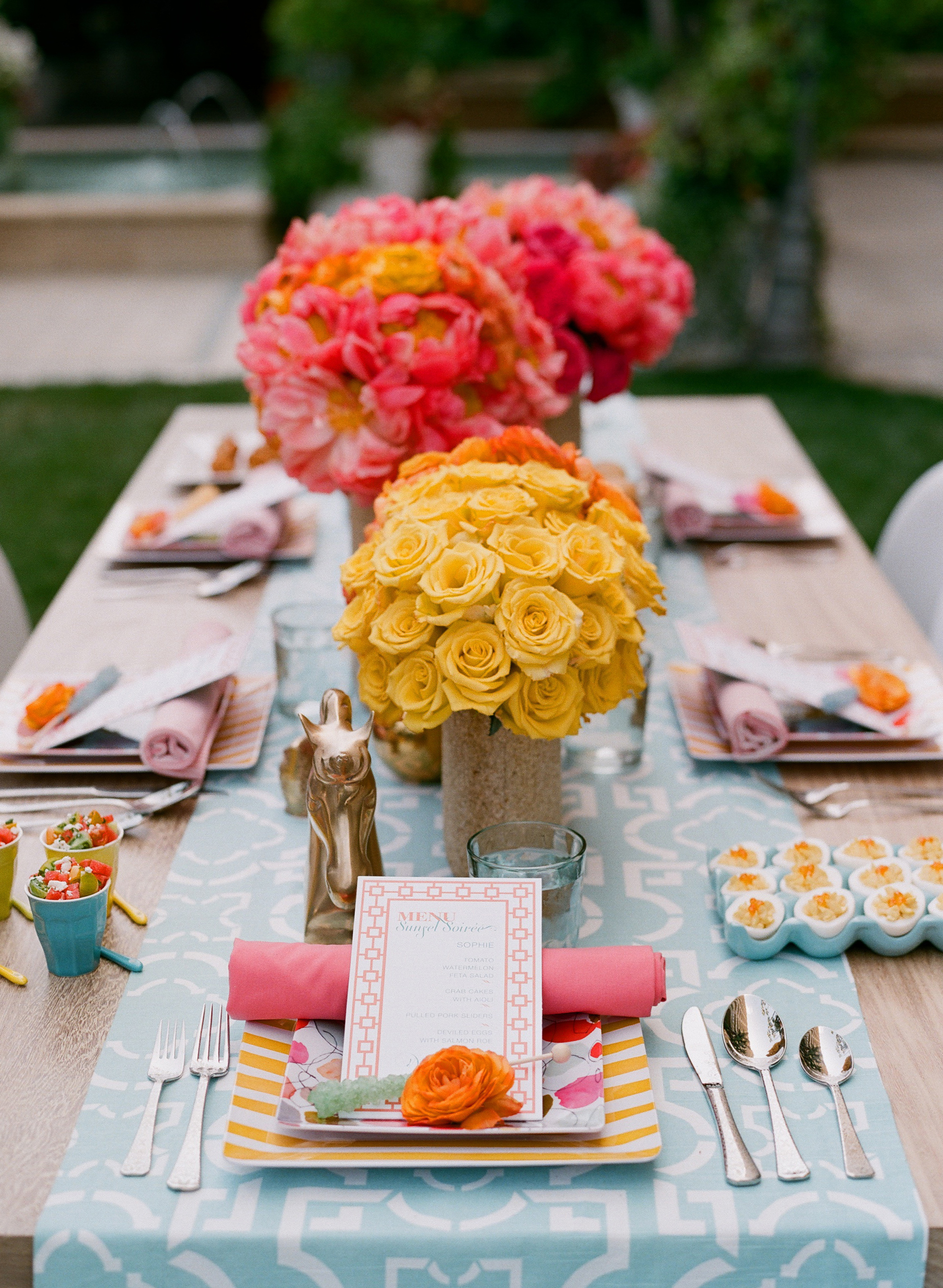 table runner blue pink yellow orange spring table runner wedding