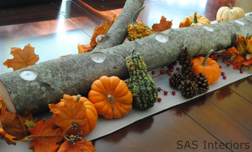 log candle holder pumpkins autumn table