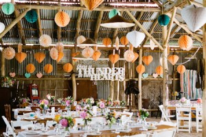 colorful barn wedding australia paper decorations barn