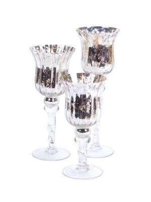 Silver Mercury Glass Stemmed Cup – Set of 3