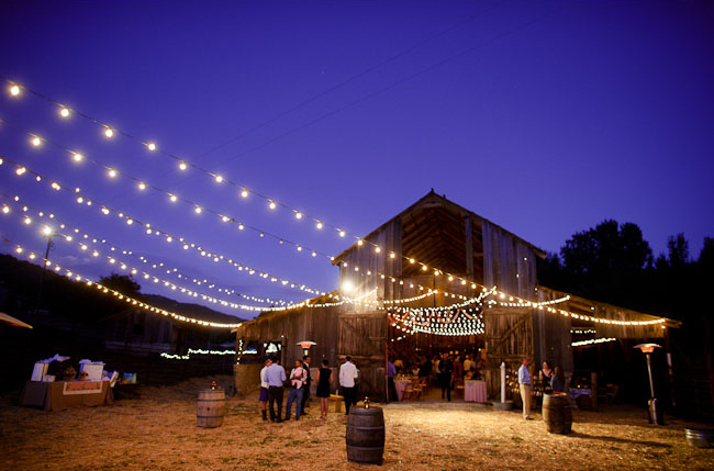 barn wedding string lights