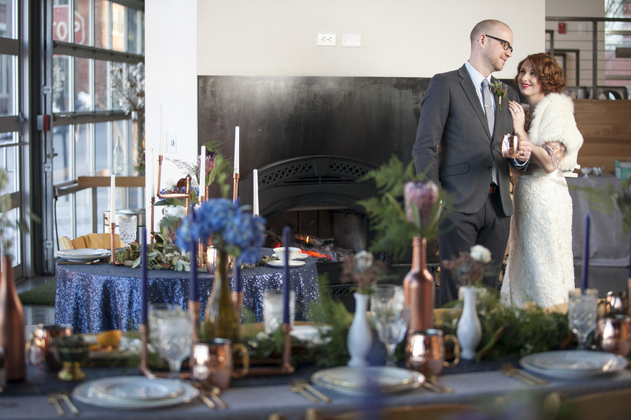 blue copper and gold wedding inspiration