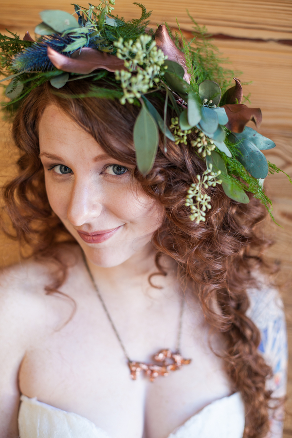floral crown curly hair redhead braid wedding bride