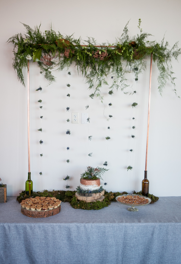 copper and ferns dessert table