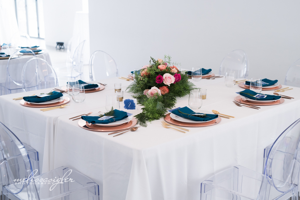 teal pink and copper wedding decor