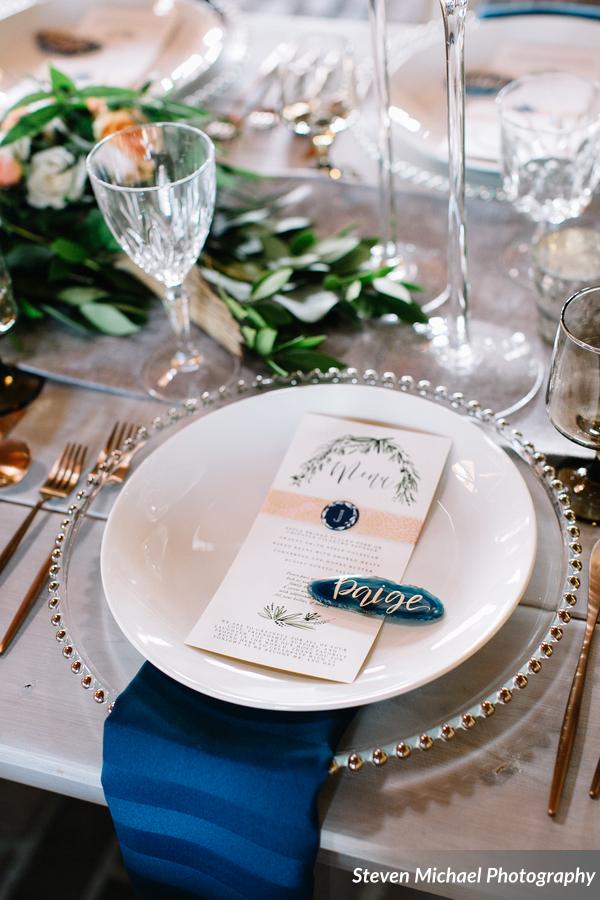 white navy and copper wedding