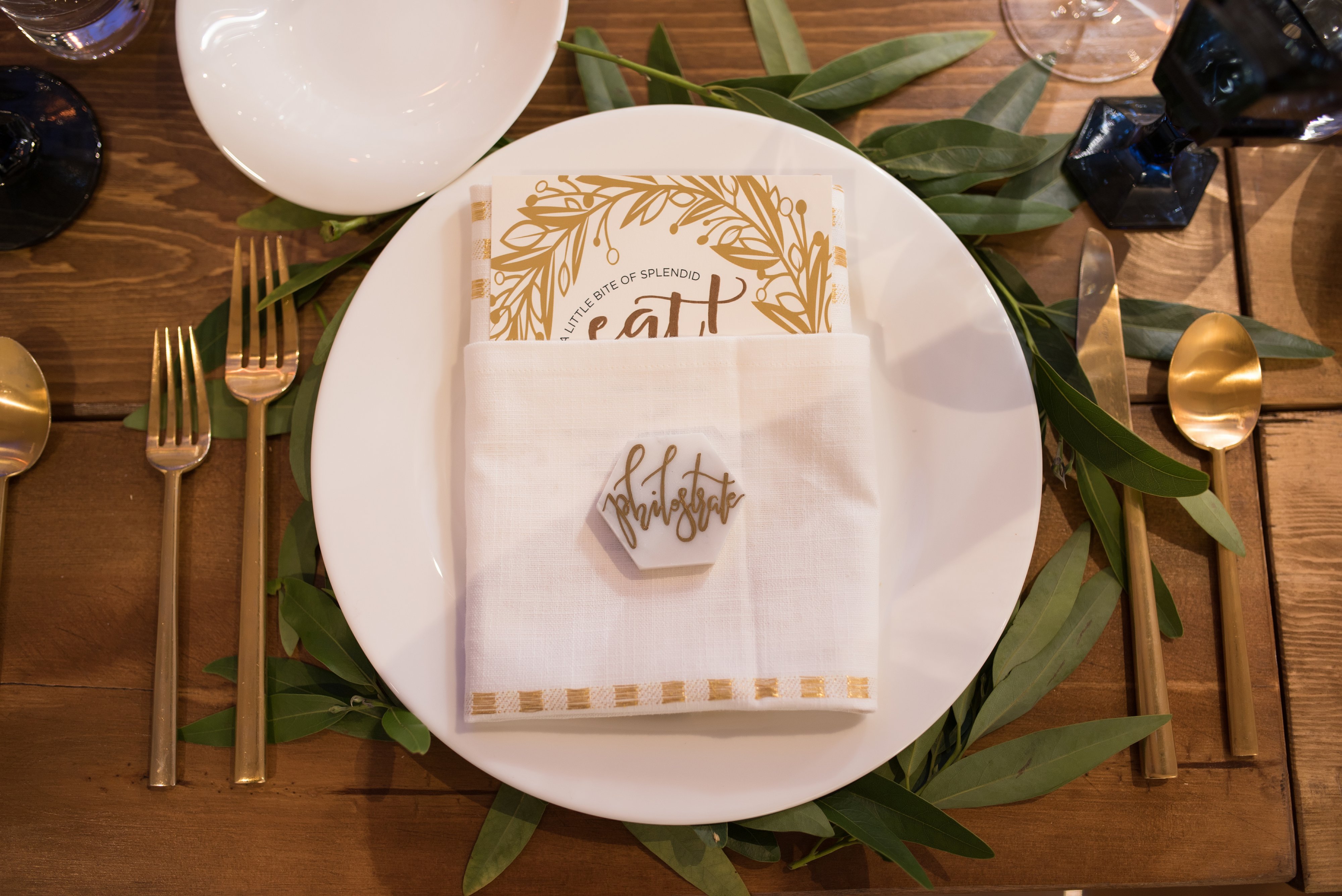 greenery charger gold flatware