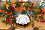 orange flowers black and white runner