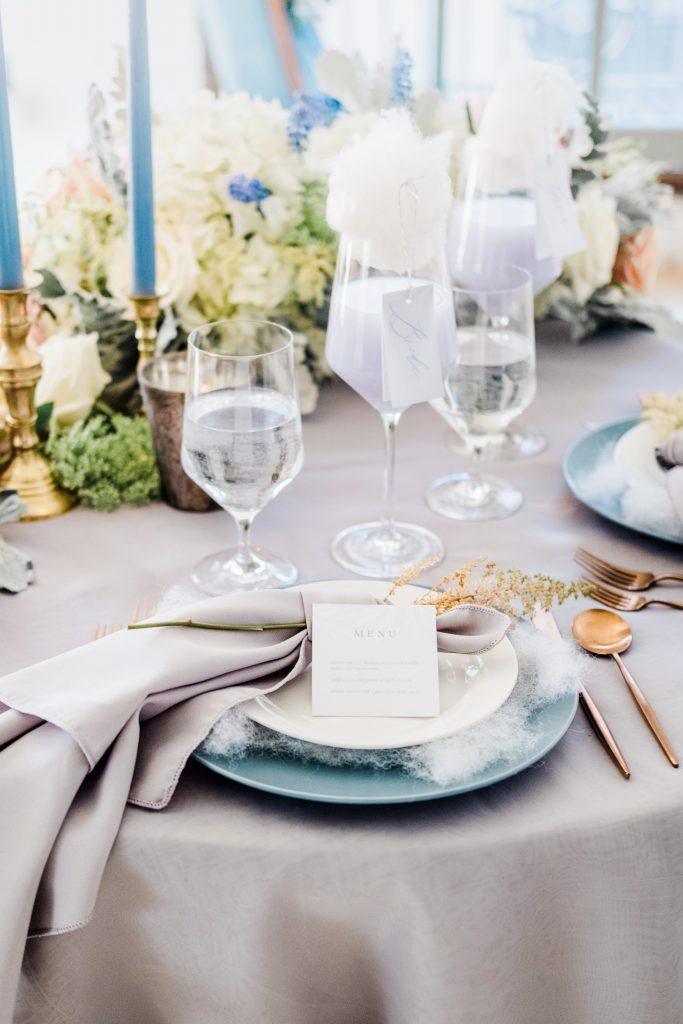 tablescape dreaming wedding table place setting blue candles kansas city club