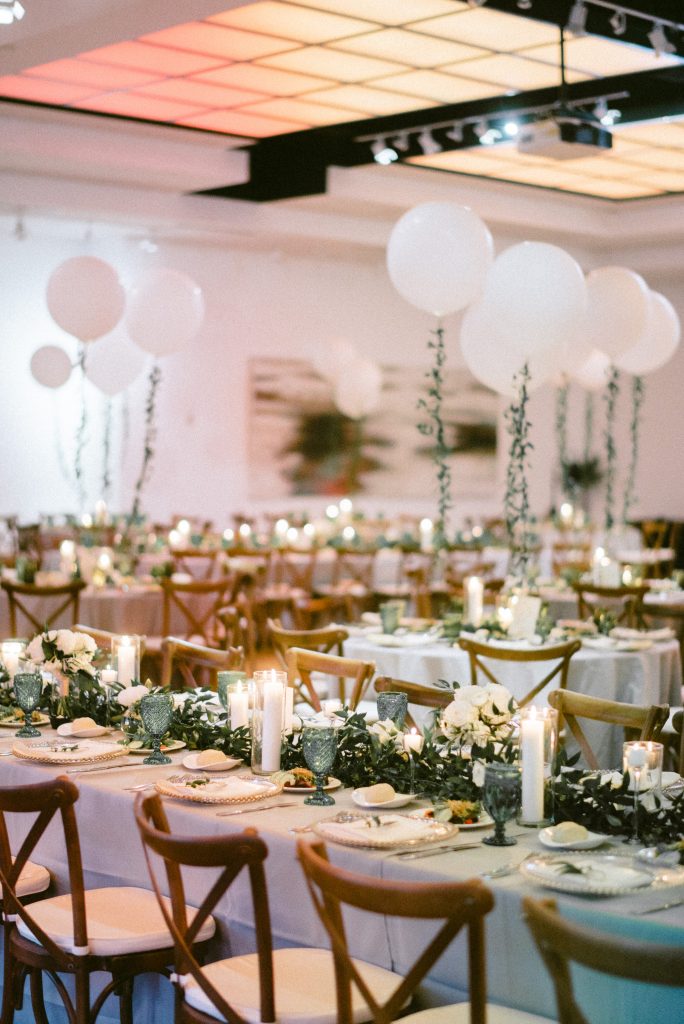 loft wedding wedding decor greenery balloon vintage glassware simple classic modern elegant