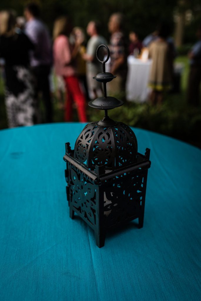 moraccan lantern teal blue cabash dinner party corporate event design