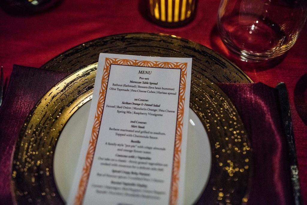 gold plate gold rim colorful party moraccan menu