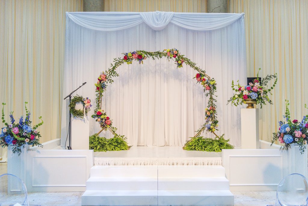 round arch floral arch stage wrap stage surrond