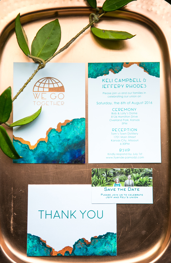 turquoise teal copper watercolor wedding invitations