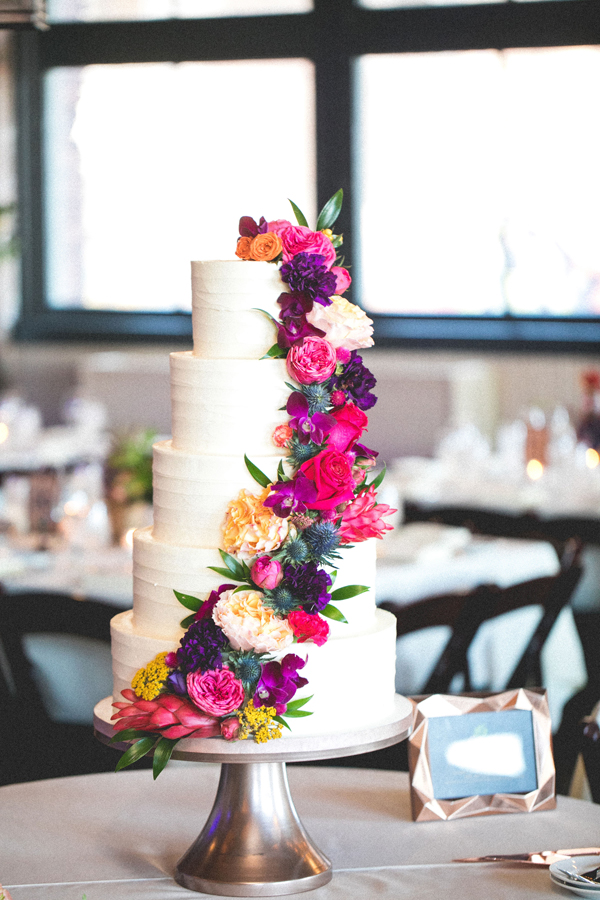 bright colorful flowers on cake